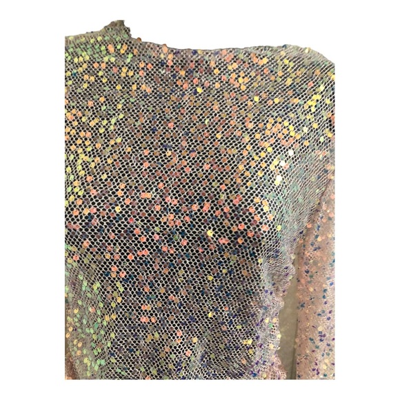 Sans Souci Pink‎ Sequin sheer mesh iridescent shirred side and sleeve top size M - Picture 6 of 11